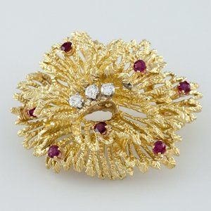 Tiffany & Co. Vintage Ruby and Diamond 18k Yellow Gold Brooch